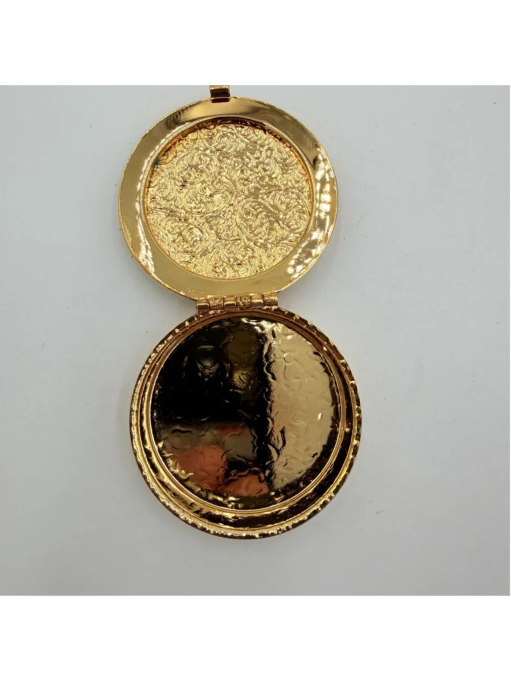 Rose Floral PILL BOX Gold Tone Ornate Round 2 Compartment Compact 2 Inch